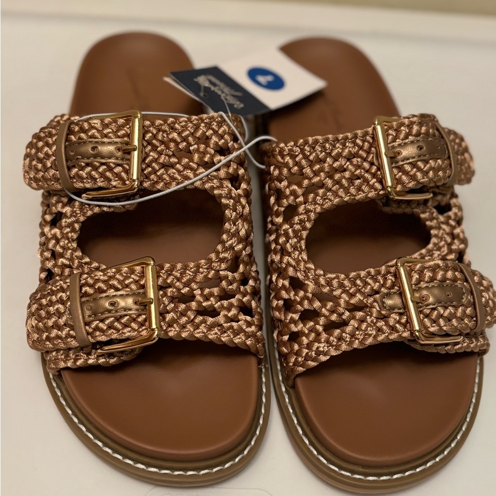 Woven Double-Buckle Slide Sandals in Bronze - Picture 3 of 3